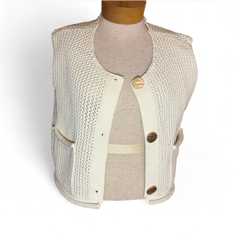 Entro Cream Cardigan Sweater with Open Weave
